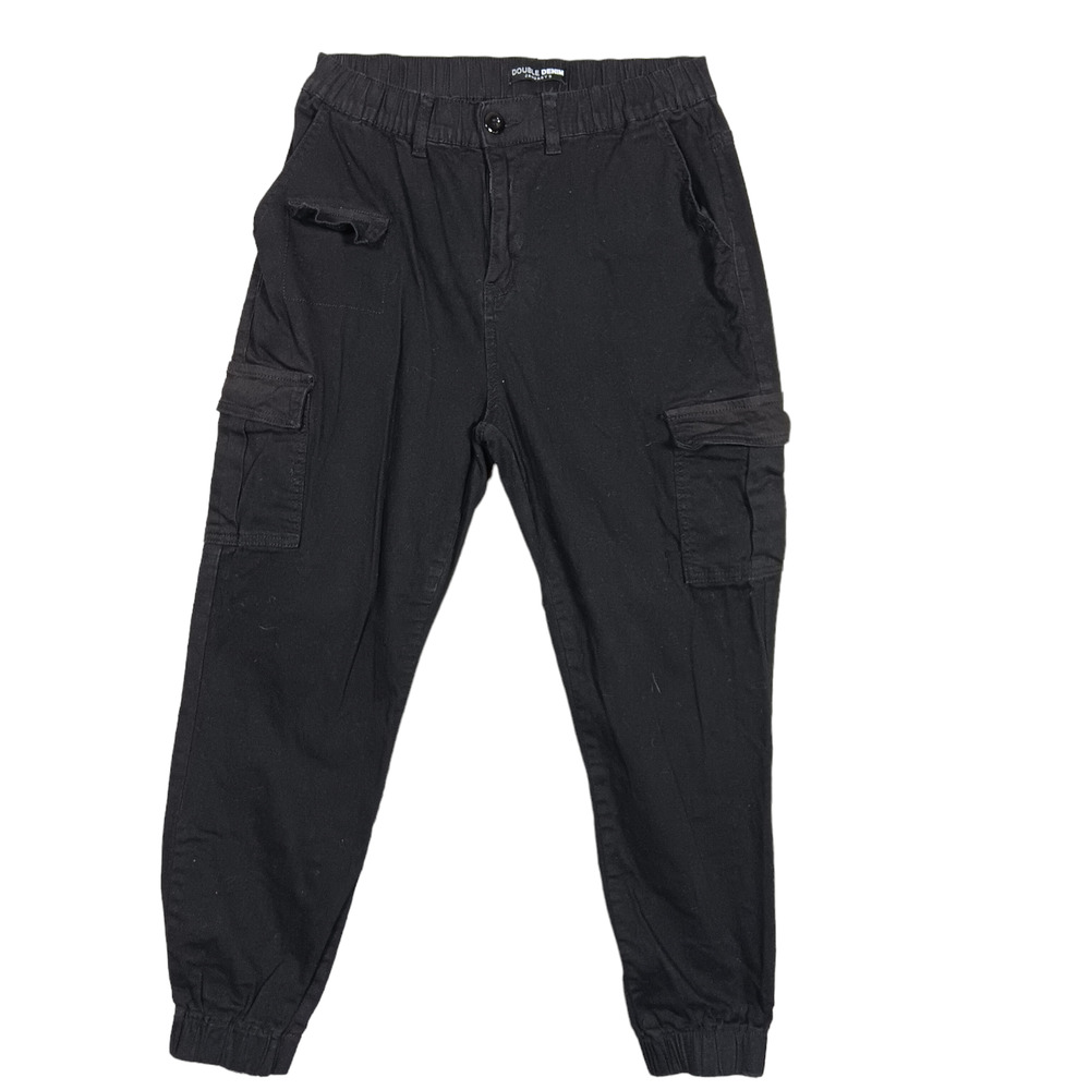 Double Denim jan 5 Cargo Pants Size XL Black Elastic Waist and Hems Pockets